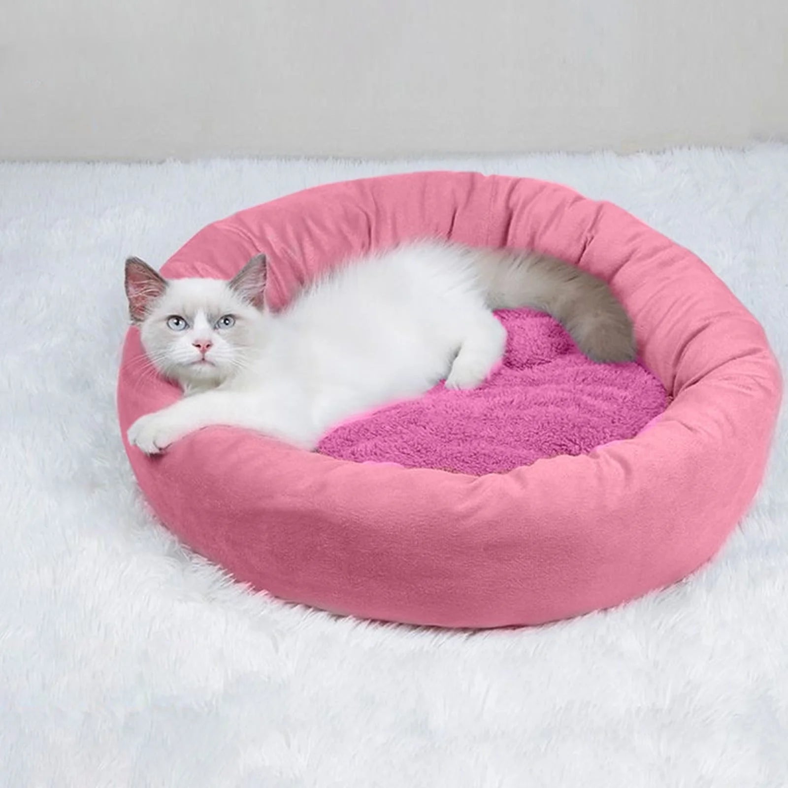 Calming Cat Beds with Pillow for Small Medium Dogs and Cats, round Dog Puppy Cuddler Cozy Bed, Washable Fluffy Plush Pet Bed Thickened Dog Kennel Mat for Puppy Sleeping, M 45CM