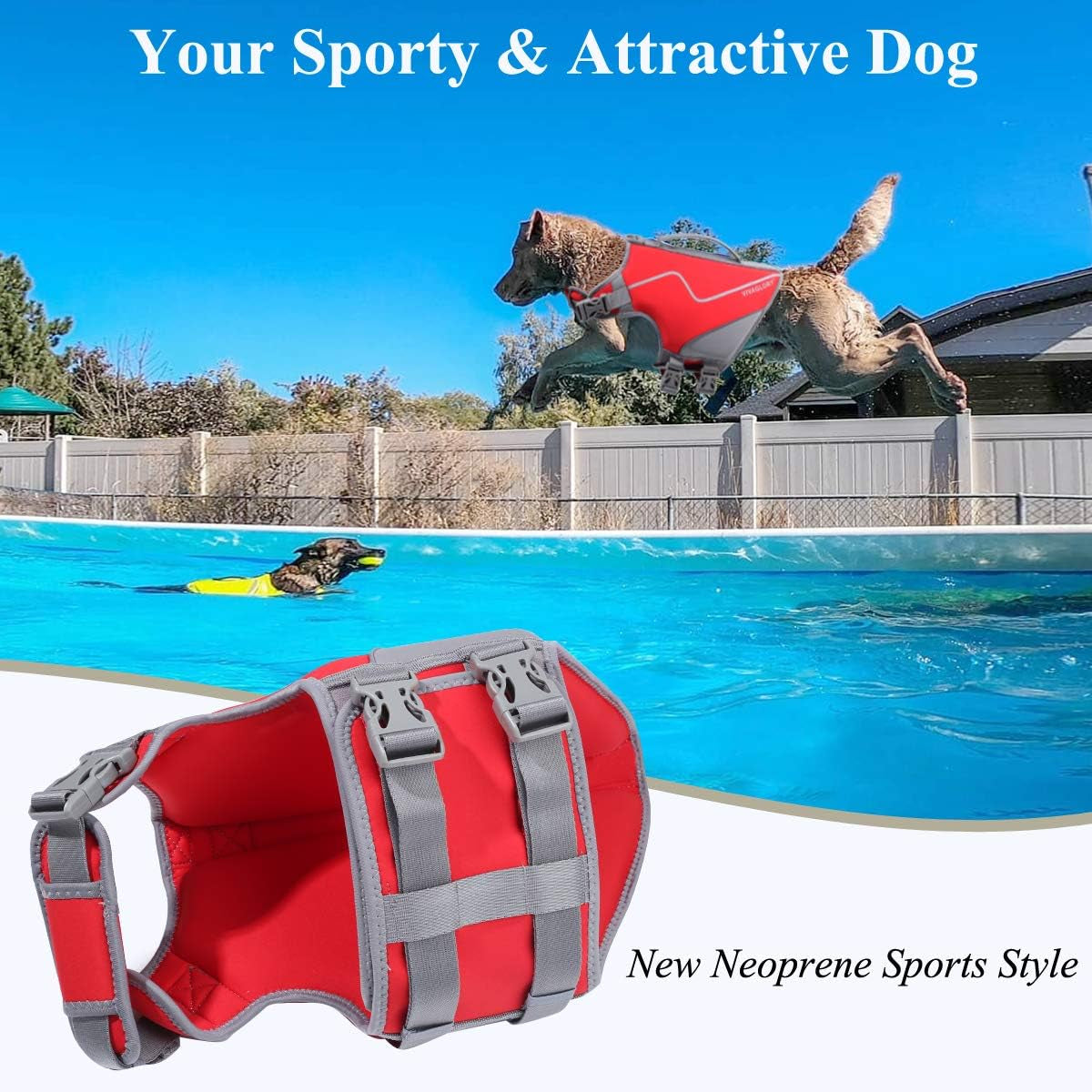 New Neoprene Sports Style Dog Life Jackets, Snug & Safer Dog Life Vest with Superior Buoyancy & Rescue Handle
