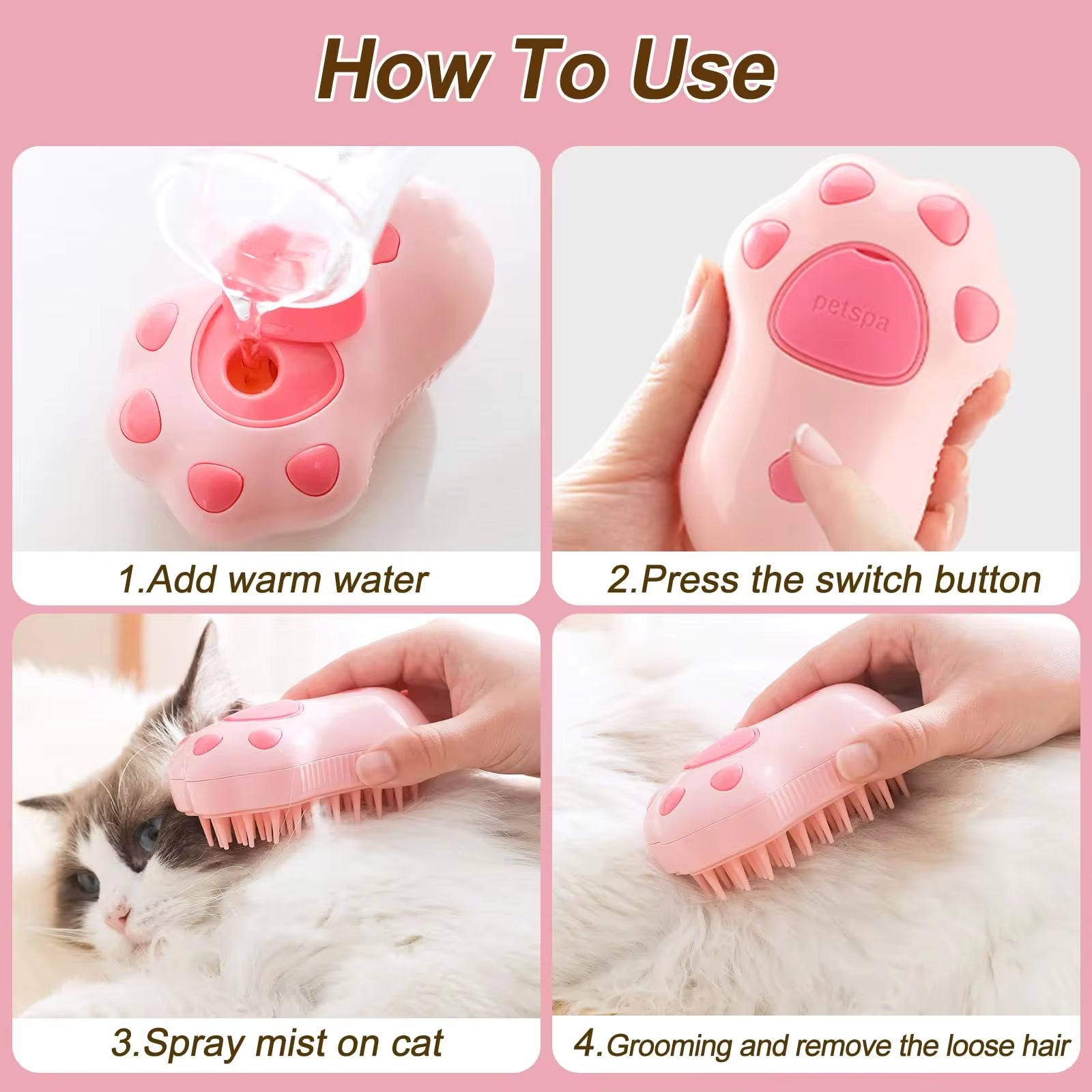Cat Dog Pet Spray Massage Brush One Button Steam Spray Folding Rotatable Floating Hair Bath Hair Removal Brush Comb