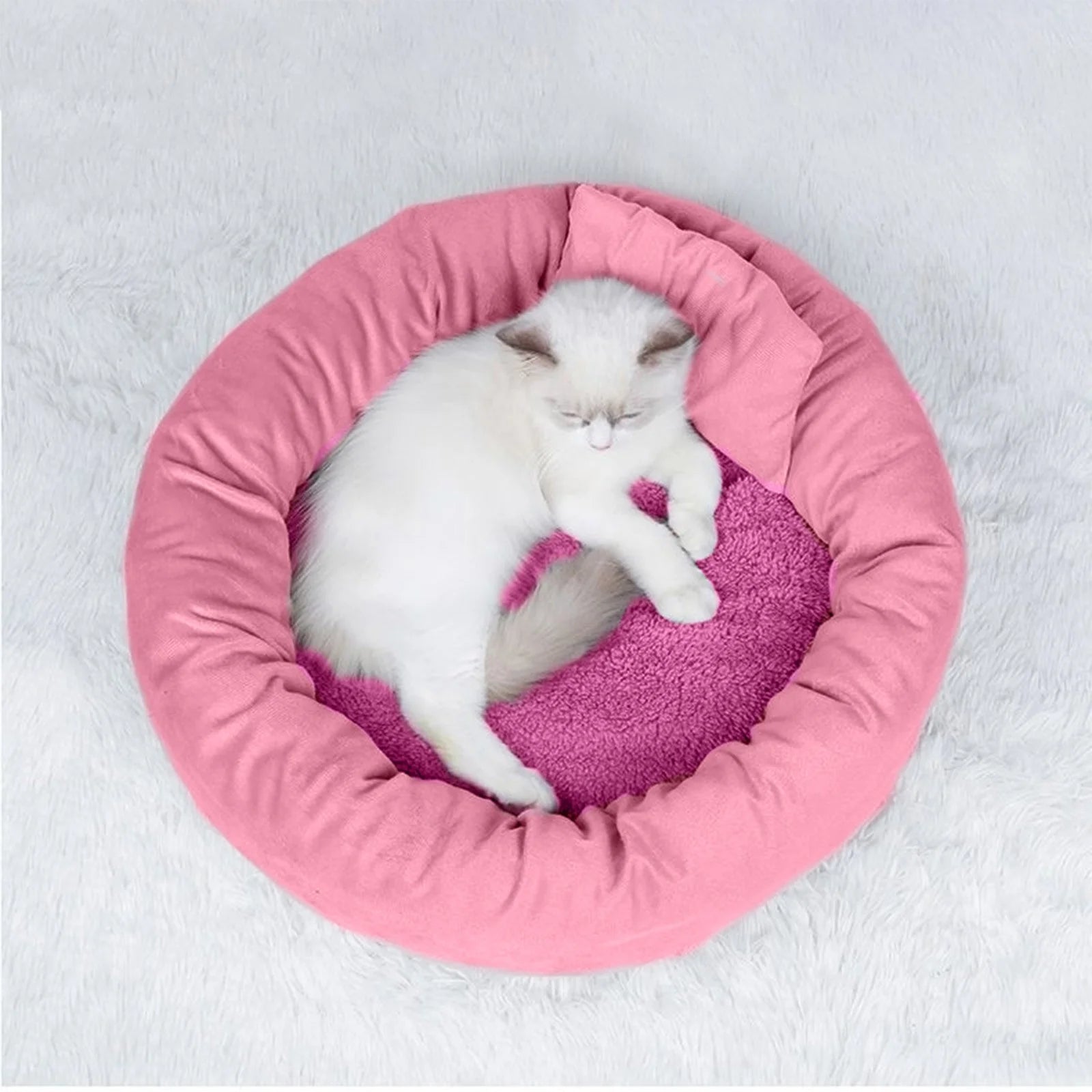 Calming Cat Beds with Pillow for Small Medium Dogs and Cats, round Dog Puppy Cuddler Cozy Bed, Washable Fluffy Plush Pet Bed Thickened Dog Kennel Mat for Puppy Sleeping, M 45CM