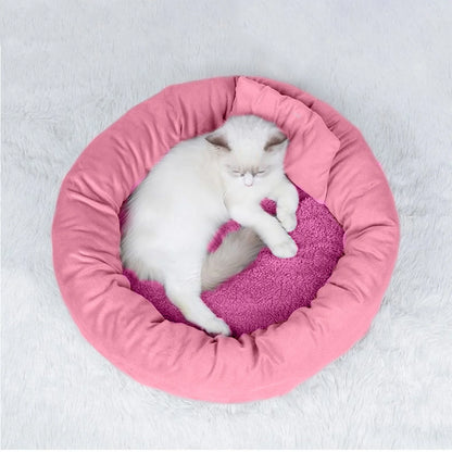 Calming Cat Beds with Pillow for Small Medium Dogs and Cats, round Dog Puppy Cuddler Cozy Bed, Washable Fluffy Plush Pet Bed Thickened Dog Kennel Mat for Puppy Sleeping, M 45CM