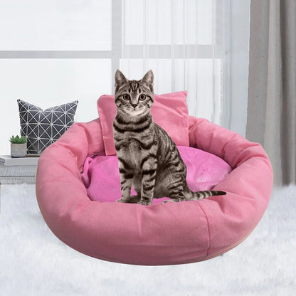 Calming Cat Beds with Pillow for Small Medium Dogs and Cats, round Dog Puppy Cuddler Cozy Bed, Washable Fluffy Plush Pet Bed Thickened Dog Kennel Mat for Puppy Sleeping, M 45CM